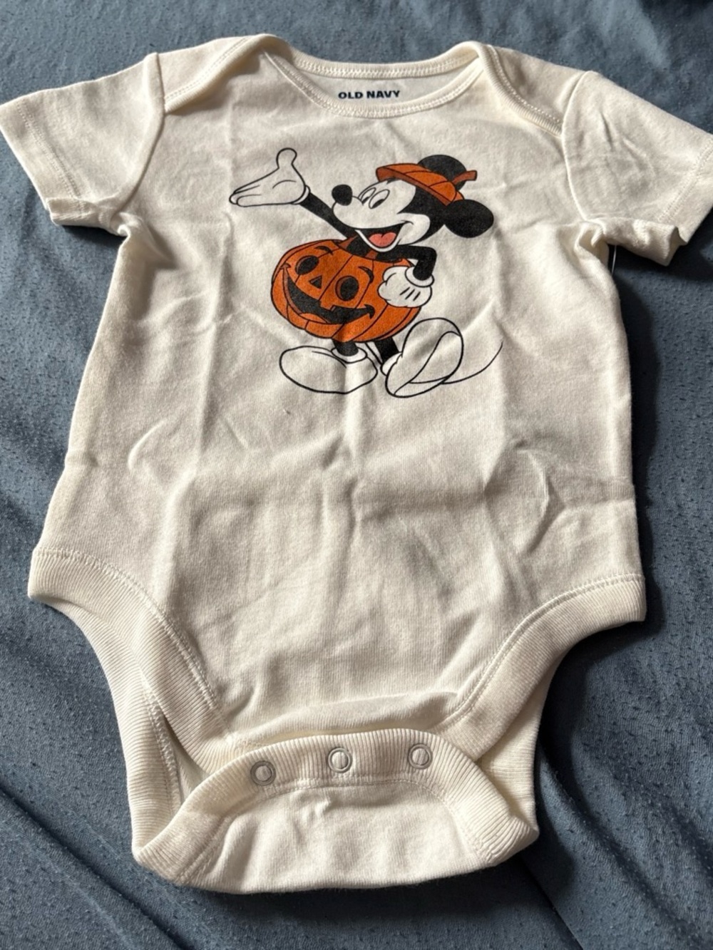 Old Navy Cream Mickey Mouse Pumpkin Halloween Bodysuit